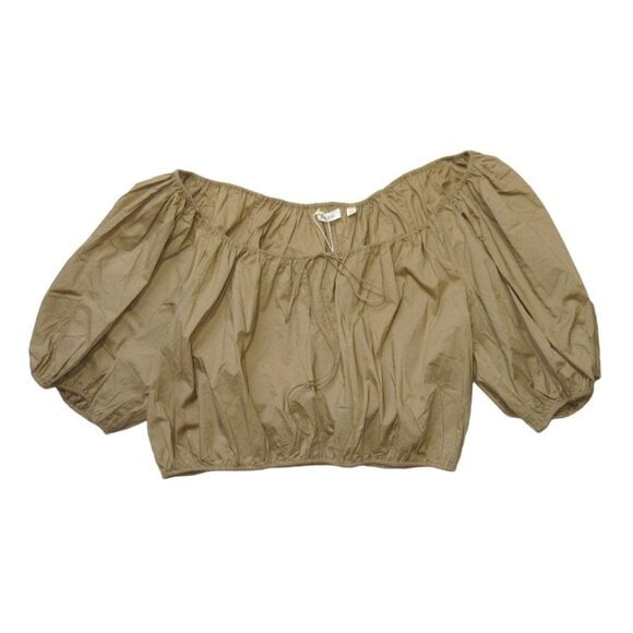NWT DOEN Topaz Top in Prairie Sands Cotton Puff Sleeve Crop Peasant Blouse L