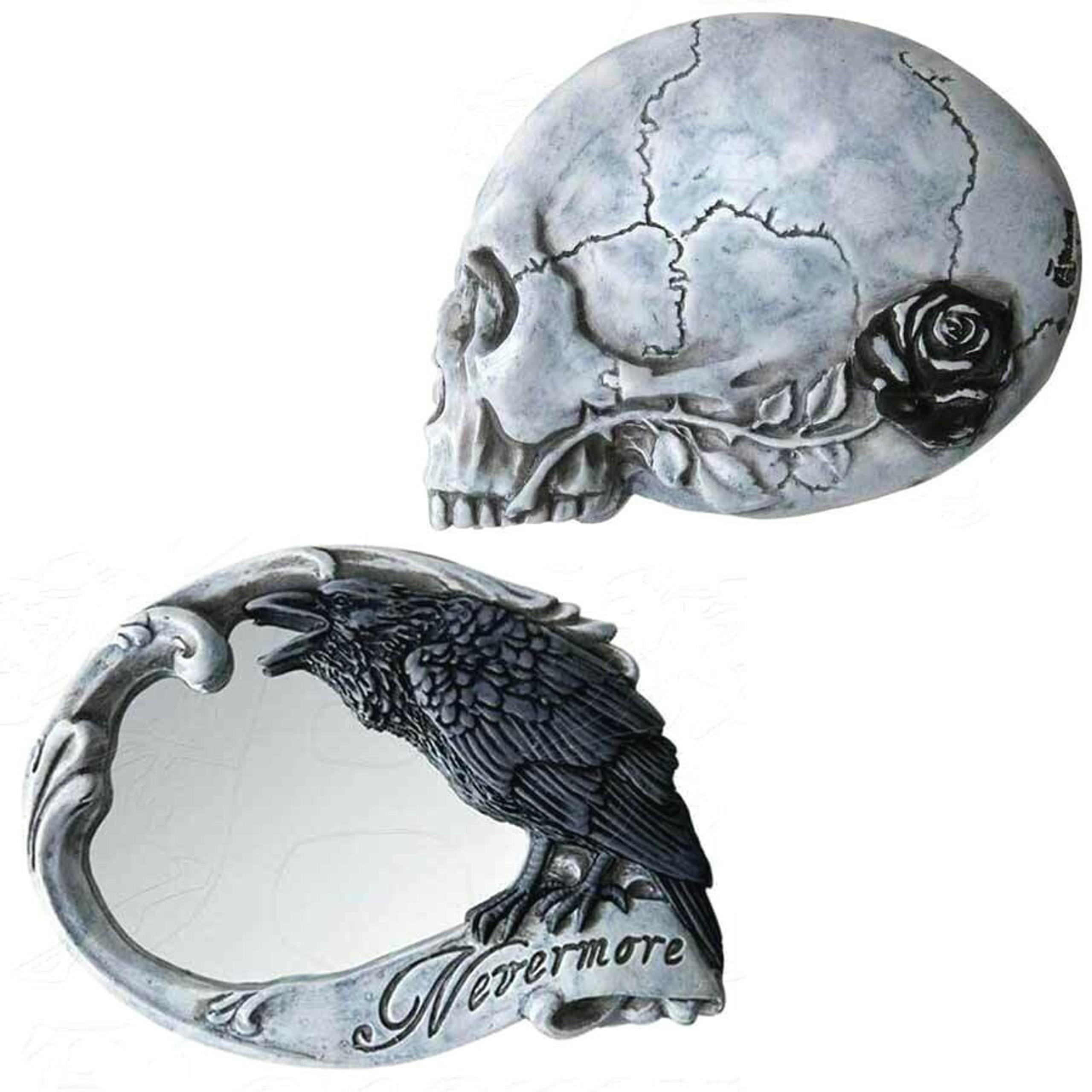 Alchemy GothicNevermor e Skull Raven Rose Poe Compact Makeup Mirror Resin V27 NW