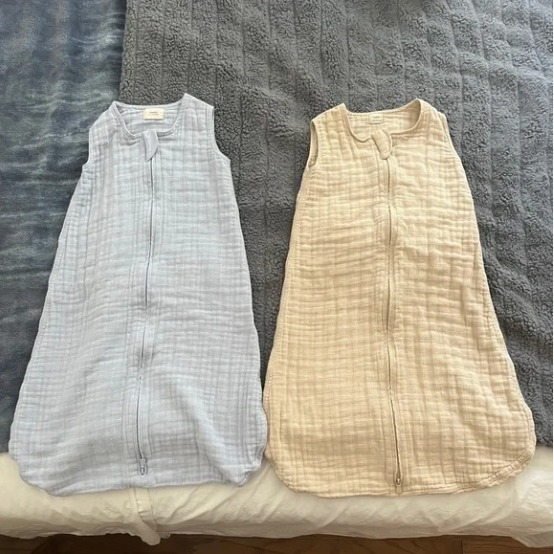 2 Mushie Sleep Sacks in Baby Blue & Fog
