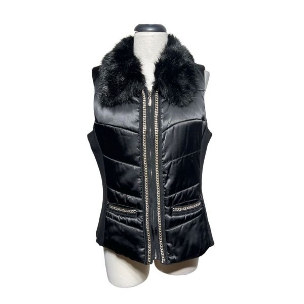 White House Black Market Silky Faux Fur Puffer Vest