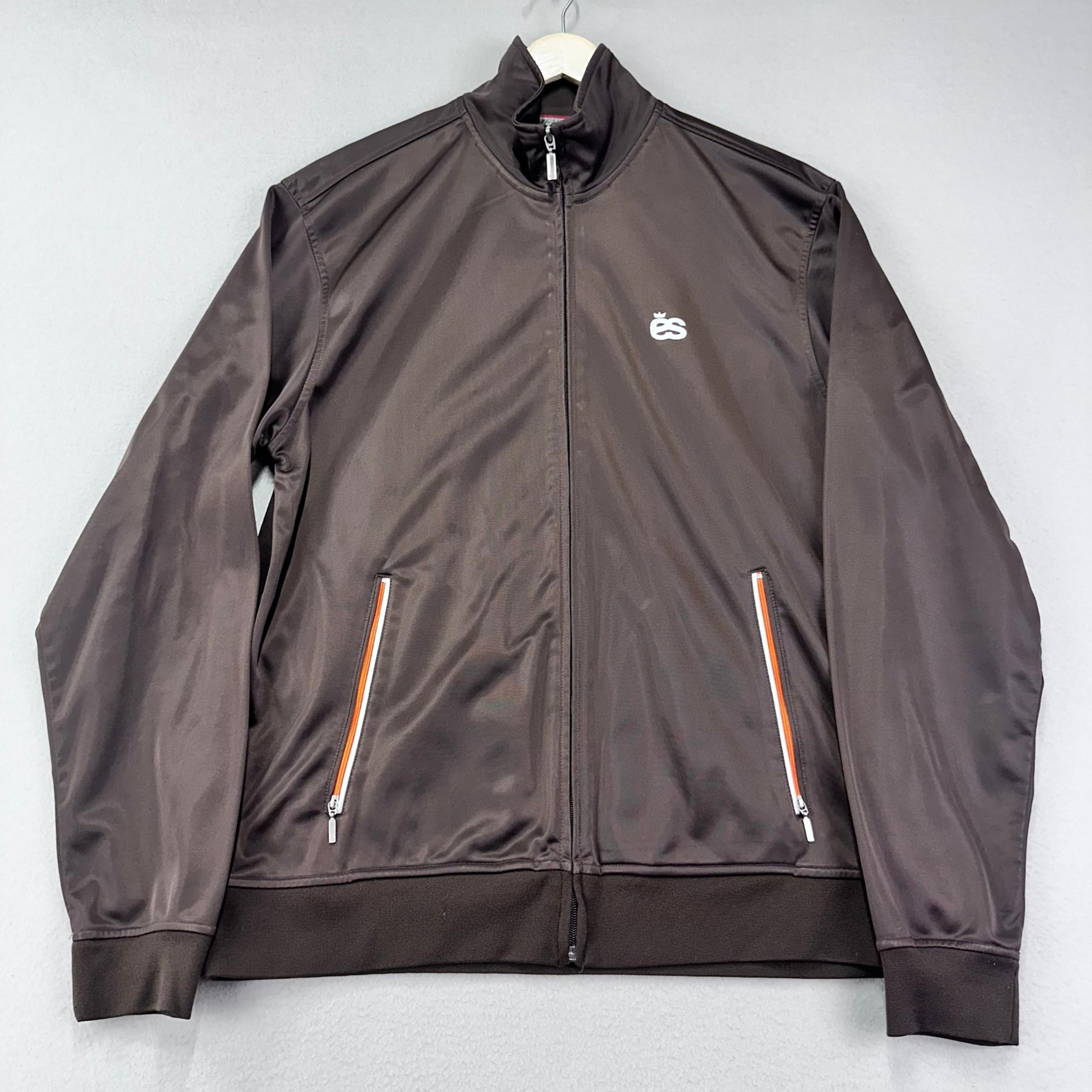 VTG ēs Track Jacket Mens XL Brown Y2K Streetwear Classic Poly Fleece Skater