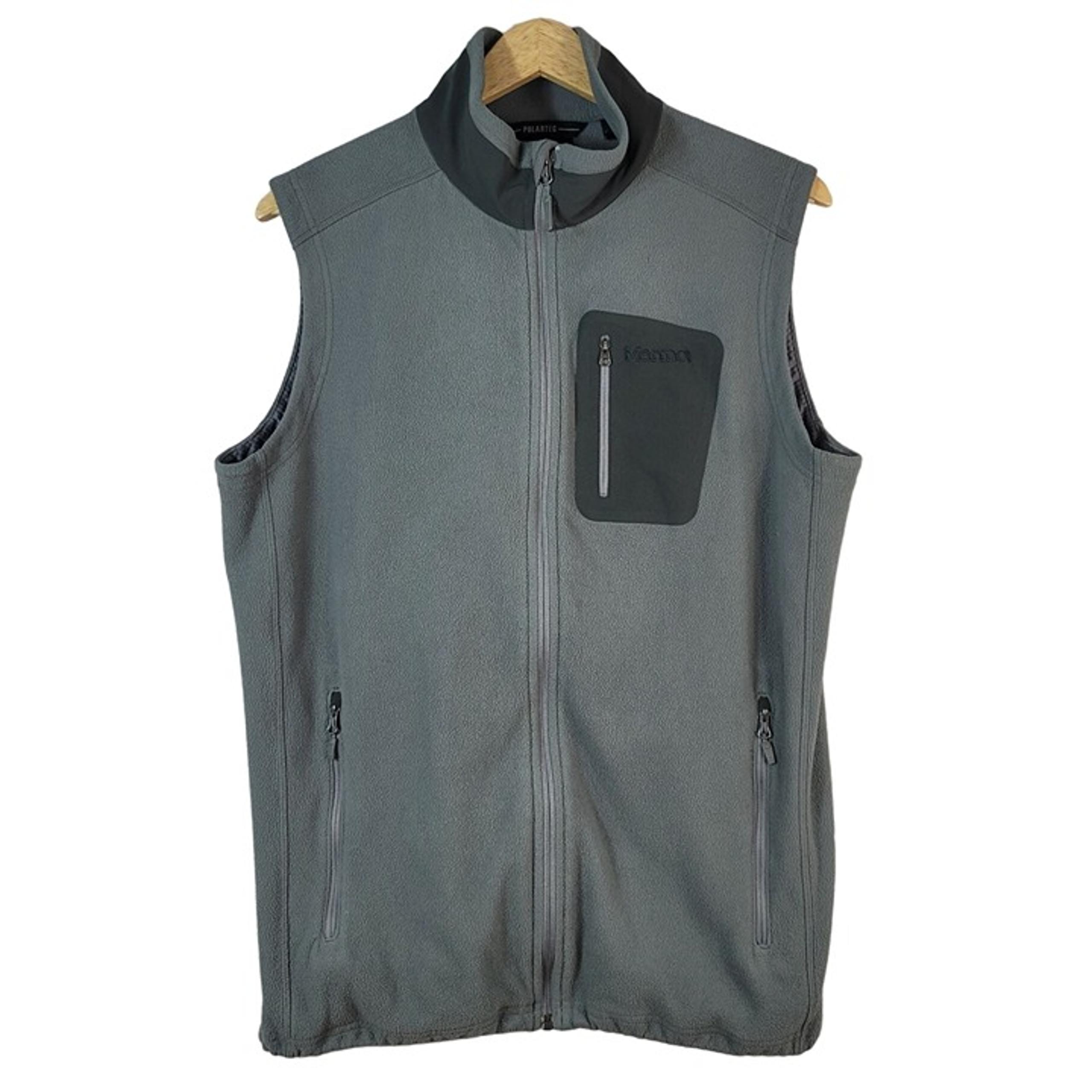 Marmot Mens Fleece Vest Gray Large Full Zip Collar Pockets Polartec C81070