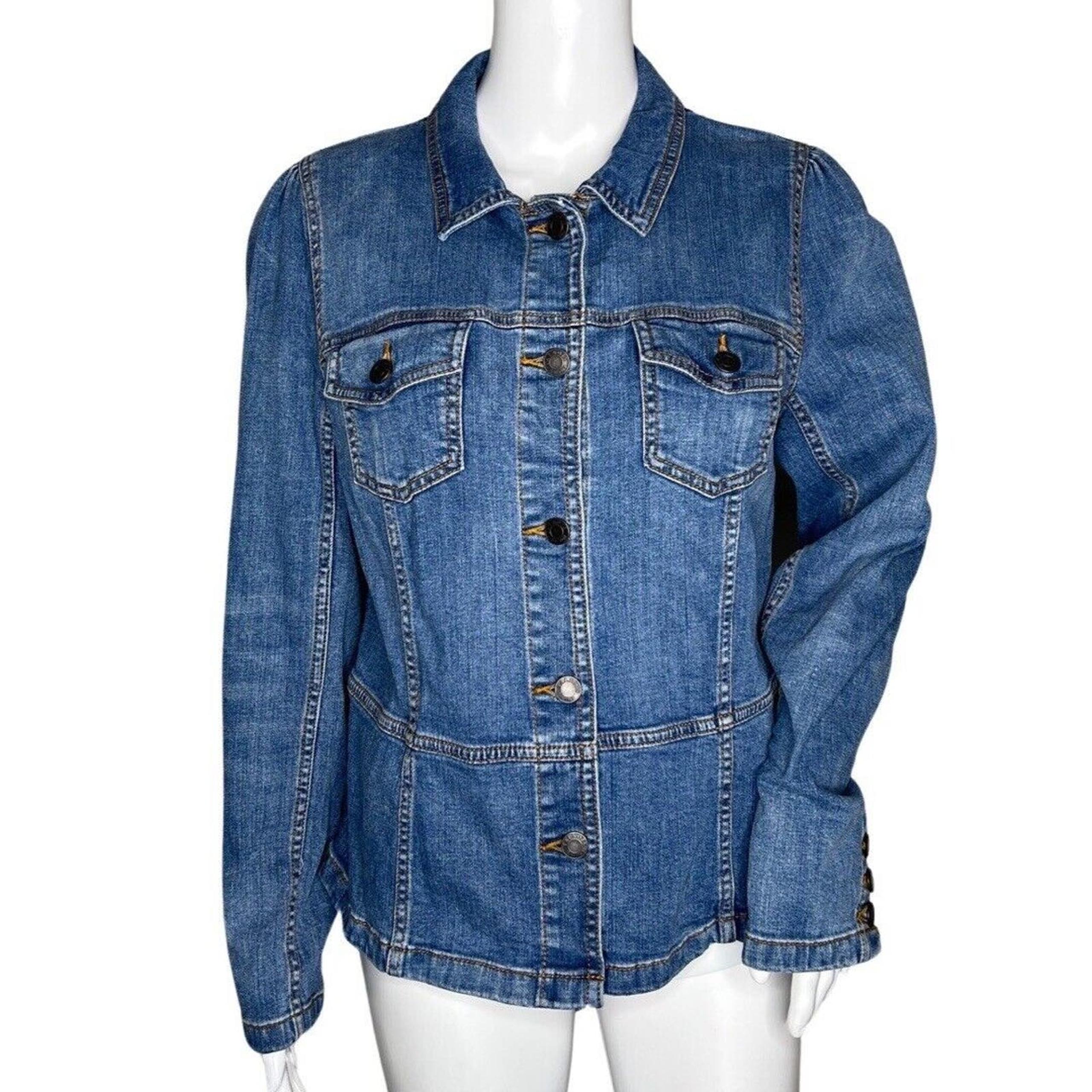 Talbots Jacket Womens Medium Blue Jean Jacket Peplum Denim Everyday Basic Casual