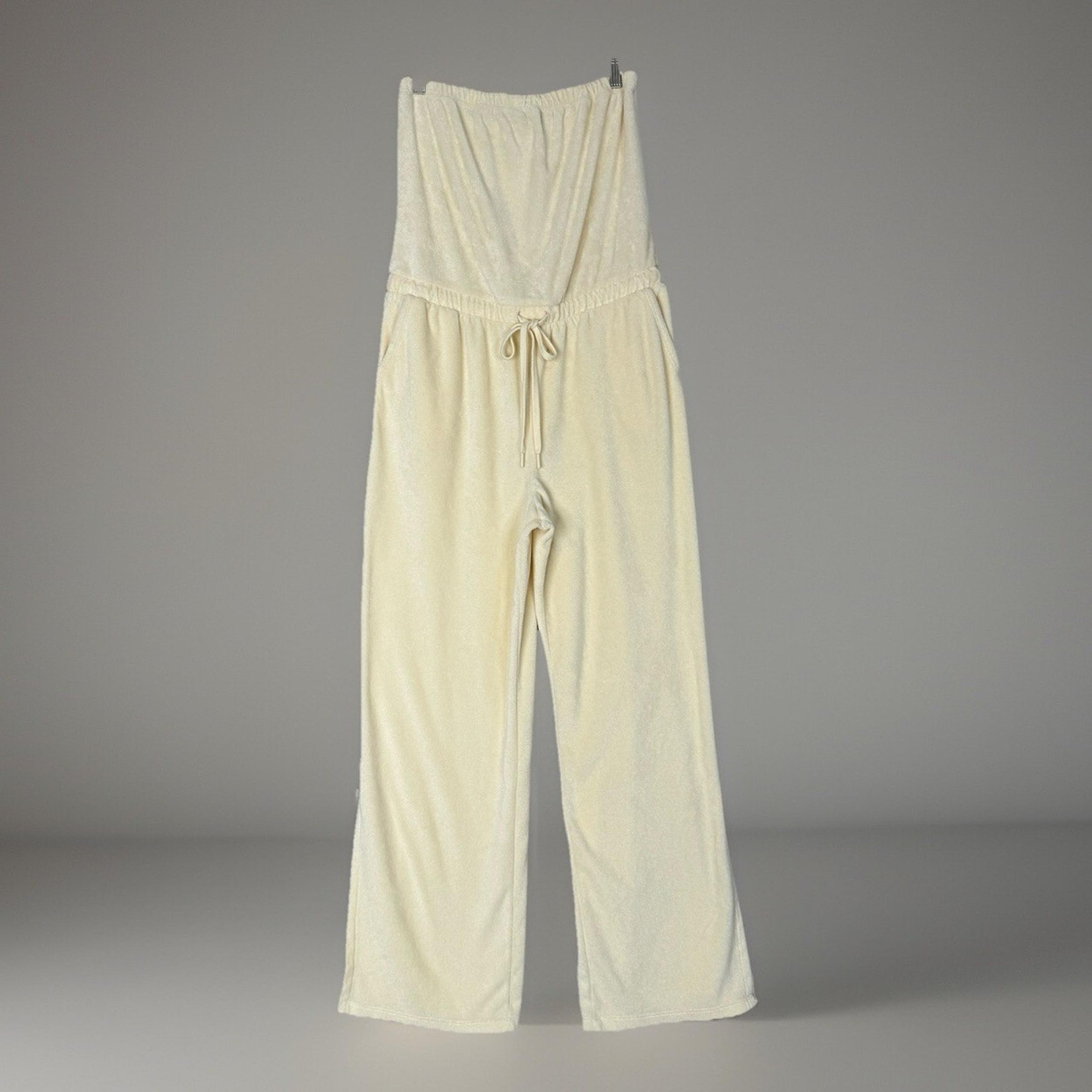 Beyond Yoga Womens Tropez Jumpsuit M White Strapless Terry Velour Beachy Y2K