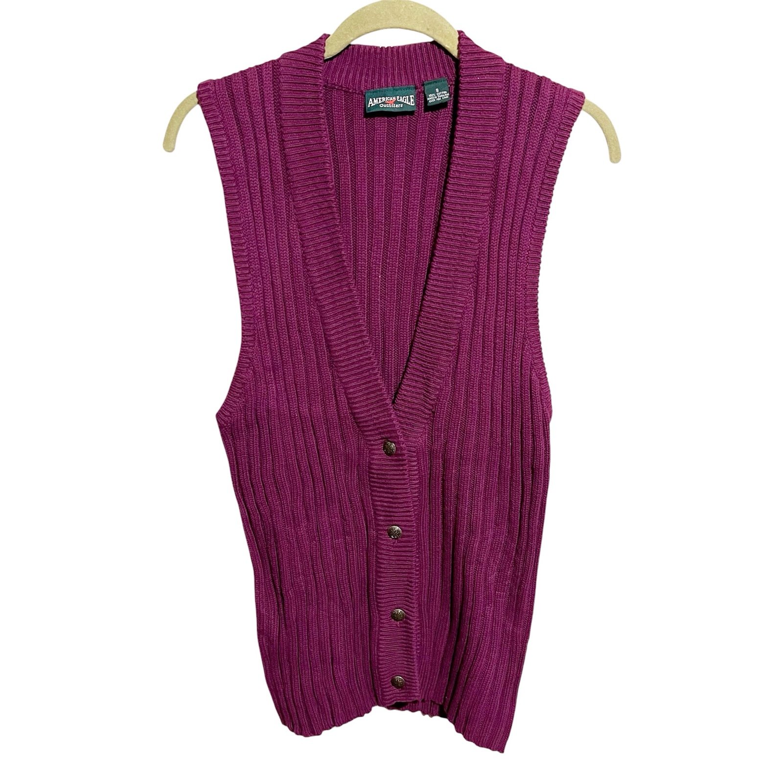 Y2K Vtg American Eagle Magenta Knit Sweater Vest S Chunky Cabincore Preppy Fall