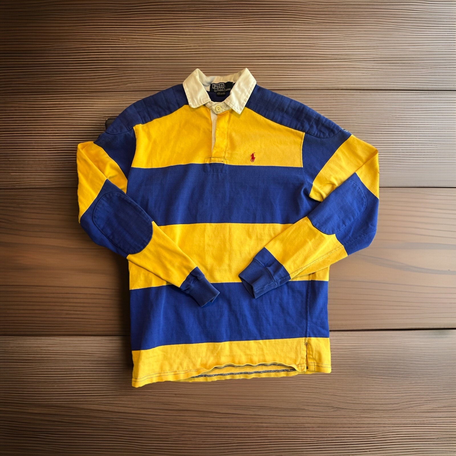 Vintage Polo Sport Raph Lauren Rugby Shirt Kanye Yellow And Blue Size Medium