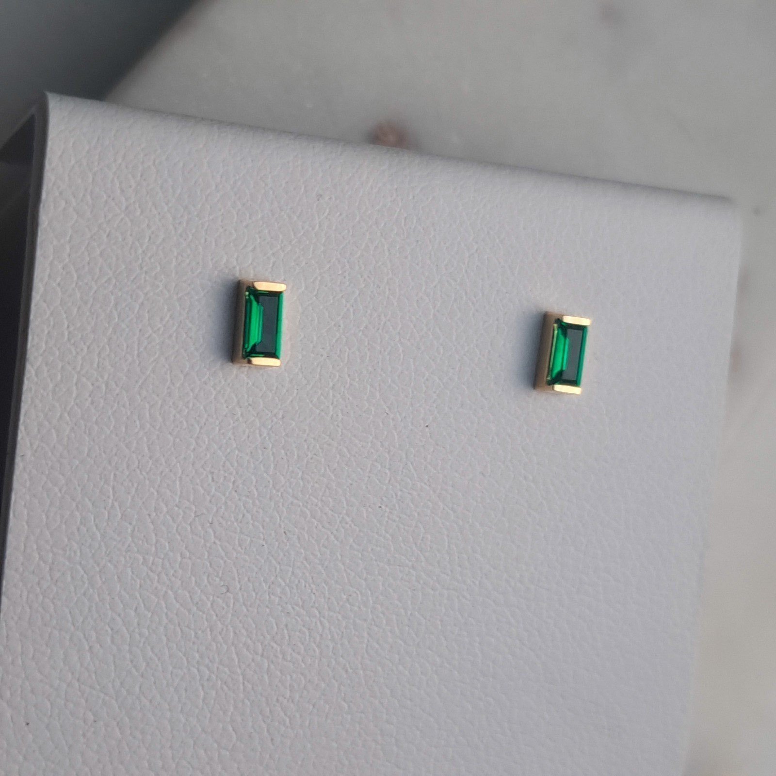 Lab-grown Emerald Stud Earrings, 14K Yellow Gold