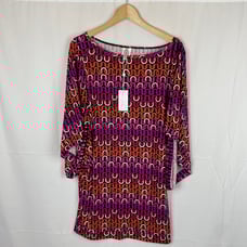 Trina Turk Echo Short Sleeve Tunic Cover Up Dress Wing Sleeve Purple/Orange M