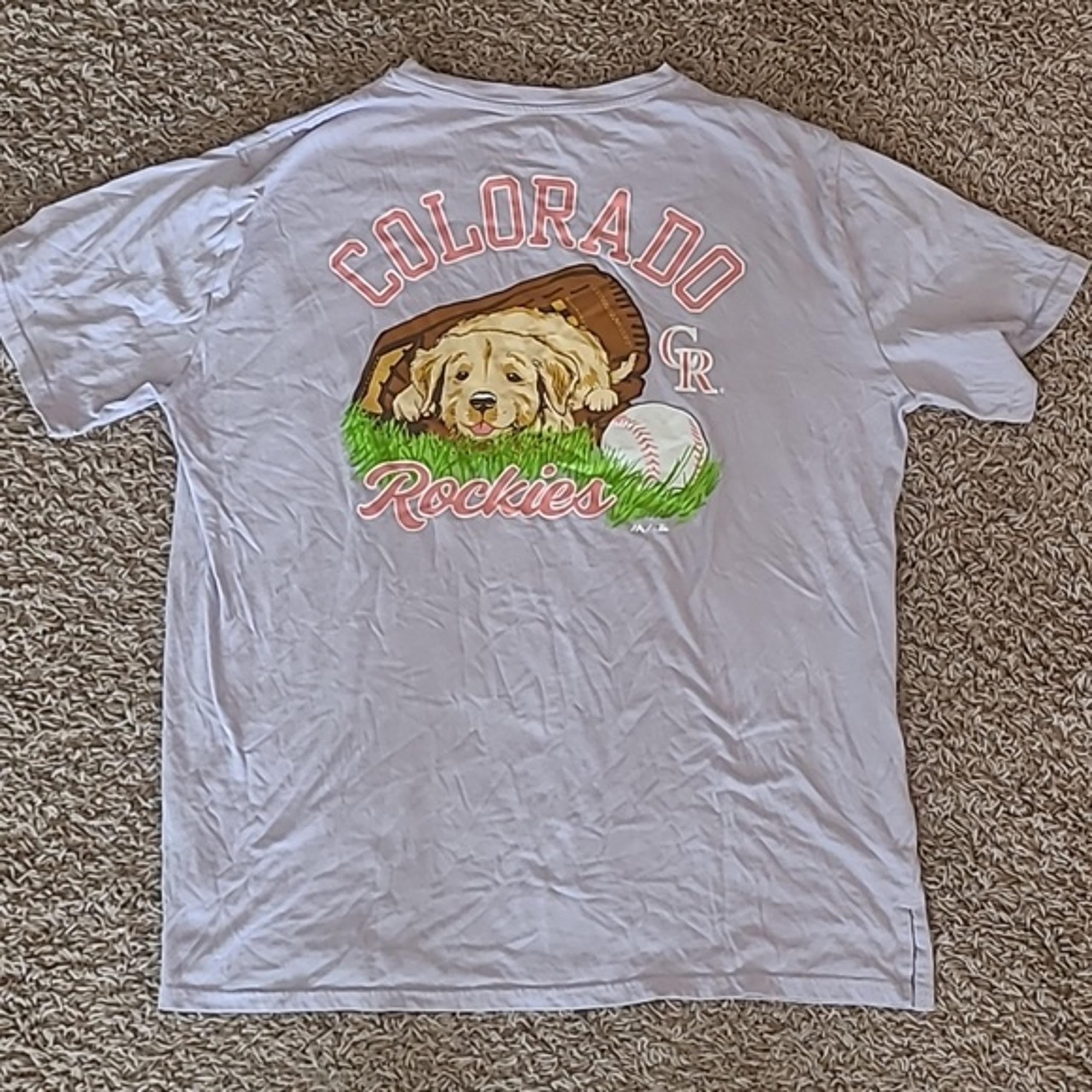 Majestic Colorado Rockies Cute Puppy Dog Womens Lilac Purple size Large