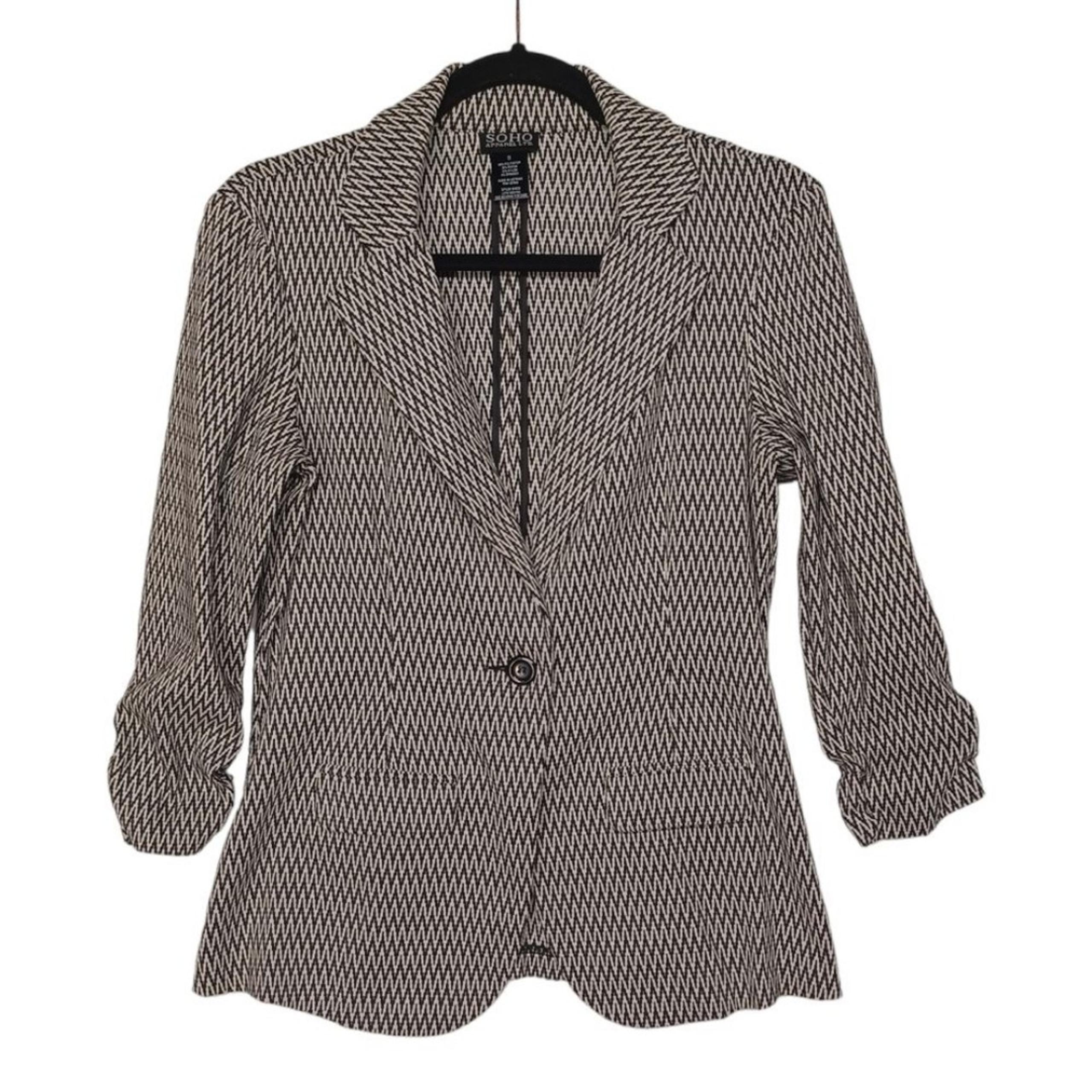 SOHO APPAREL LTD Black Chevron Print Stretchy Blazer Career Jacket Small