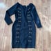 Hybrid & Co Black Midi Dress long sleeves size L, gold rivets, laces Mob Wife