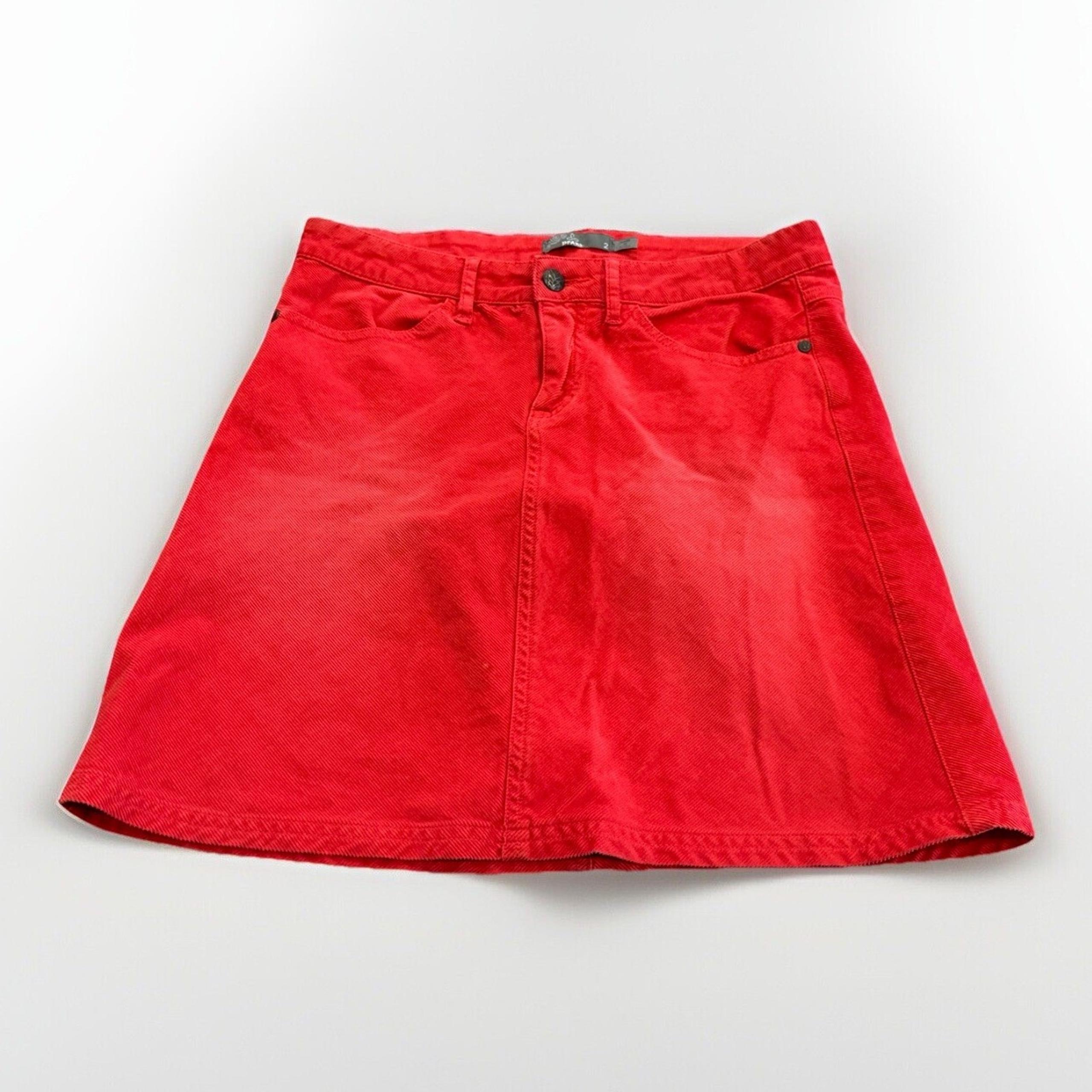 prAna Womens Red Corduroy Mini Skirt Stretch Side Pocket Size 2 Style# W3TRIS315