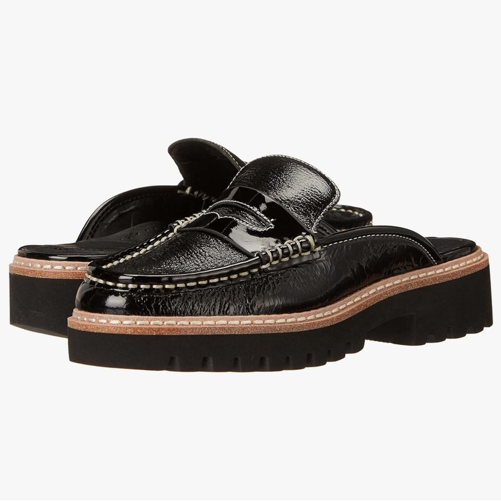 Donald Pliner Hillie Patent Leather Penny Loafer Style Lug Sole Mule