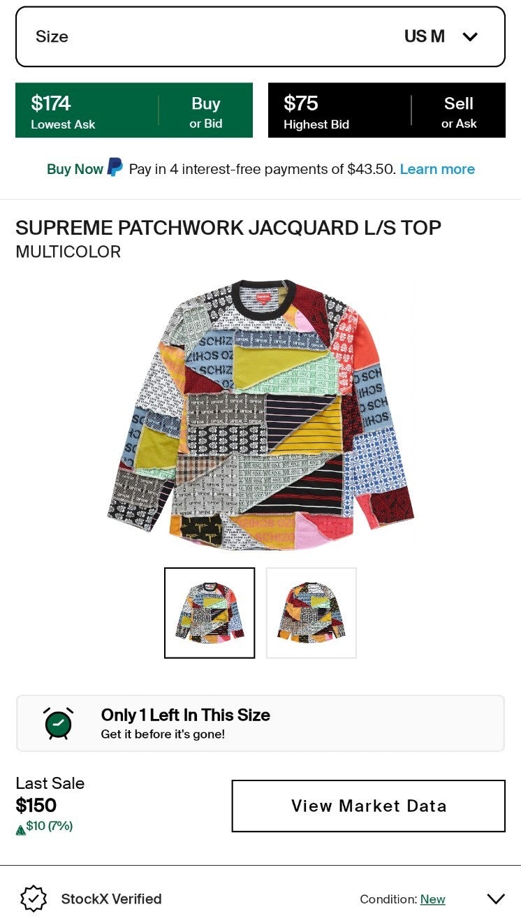 Supreme Patchwork Jacquard L/S Top Multicolor Size Medium