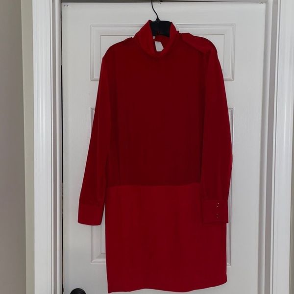 See by Chloe Long Sleeve Red Silk Dress with pockets