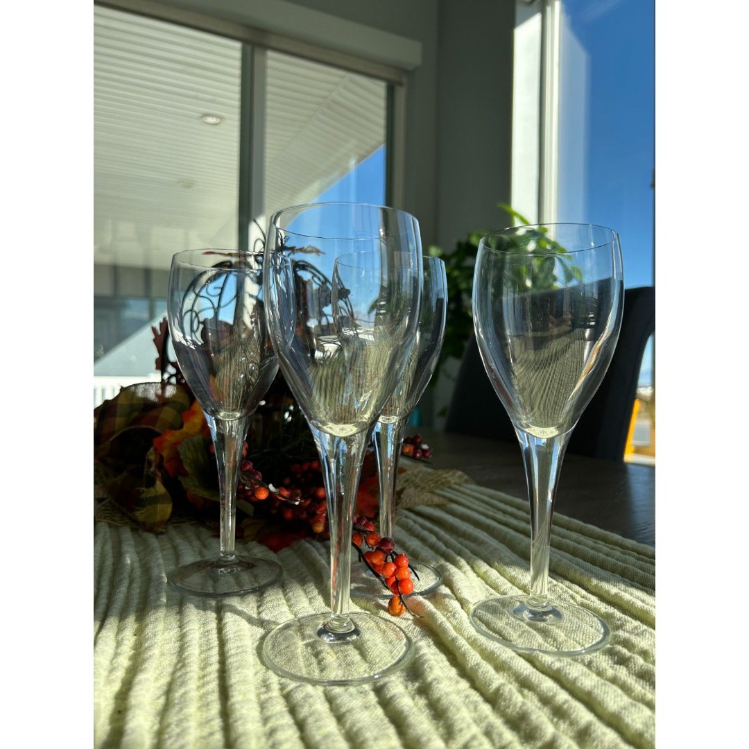 Set of 4 Gorgeous, Simple Crystal Goblets by Crate and Barrel