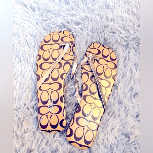 Coach Gold Sandals with Signature Monogram Sz 39
