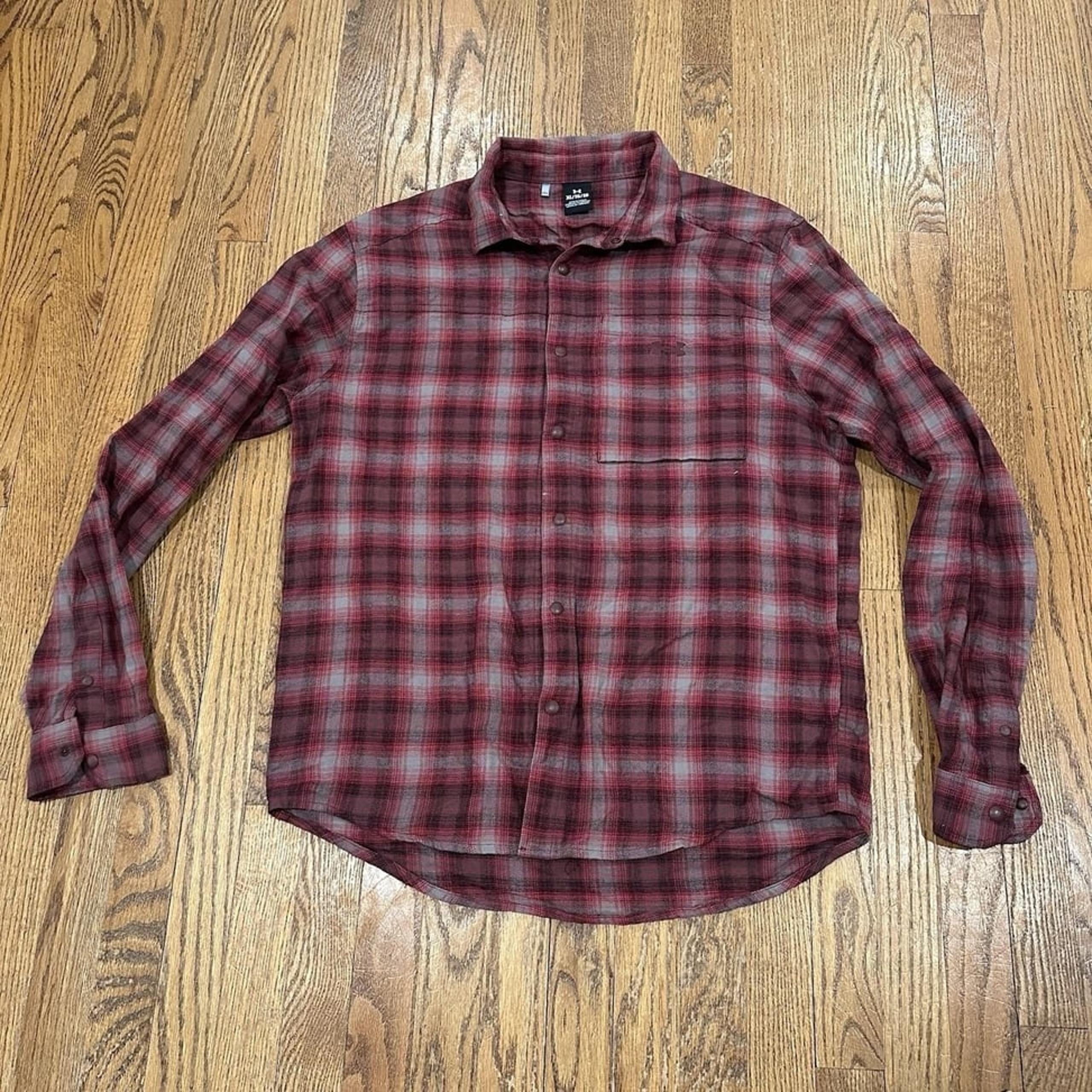 Under Armour Tradesman Flex Flannel Shirt Men's XL Red Plaid Snap Button Up Hike
