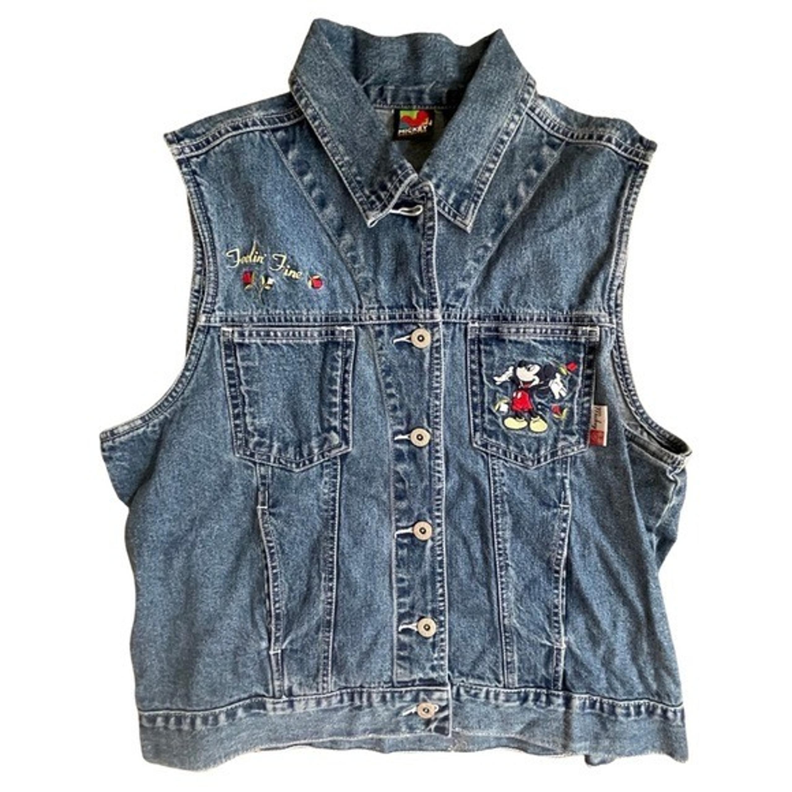 Women's Vintage Mickey Unlimited 'Feelin' Fine' Denim Vest Size L Disney