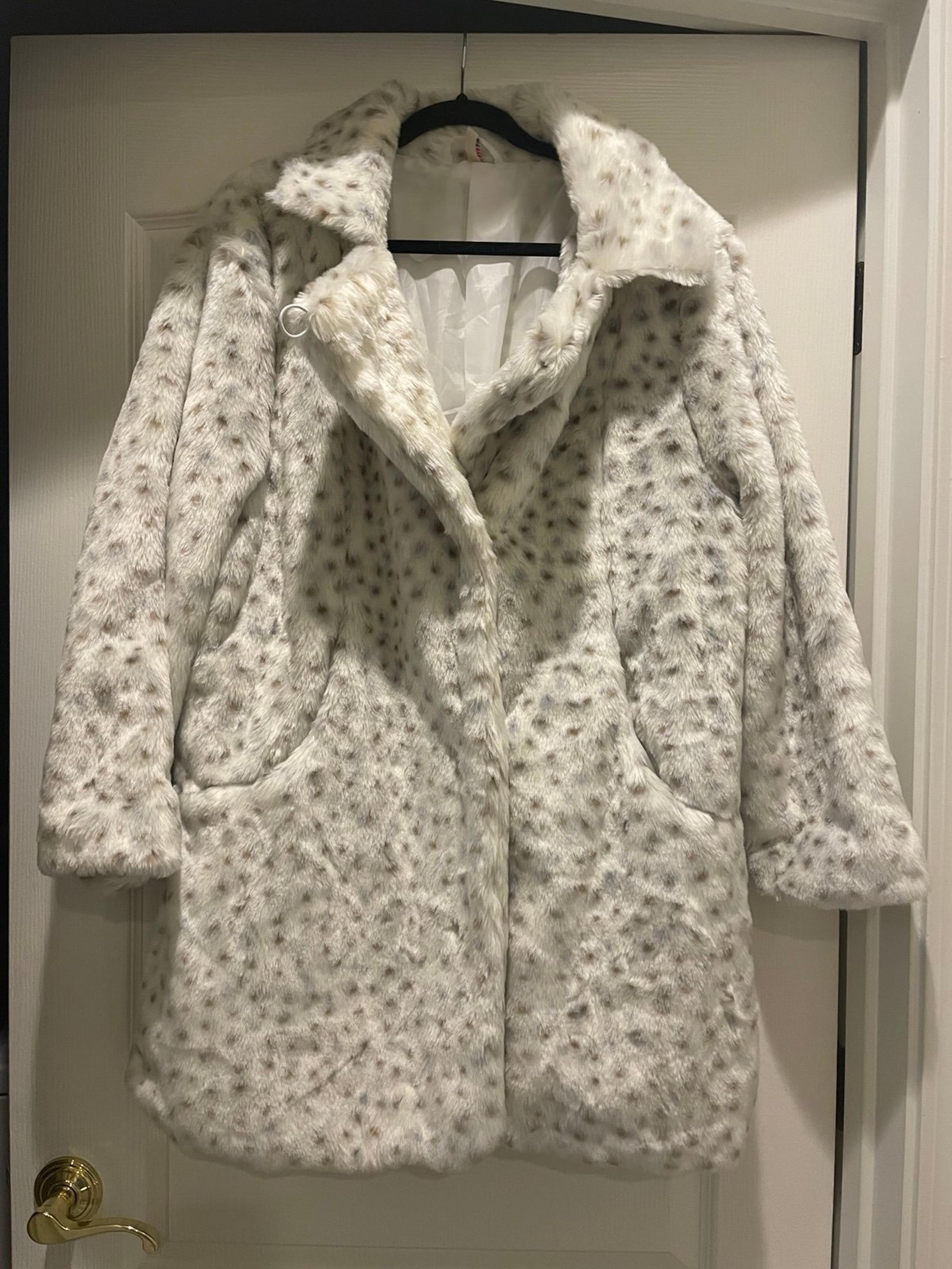 NWOT Anthropologie Raga Snow Leopard Fur Jacket, Sz 1x