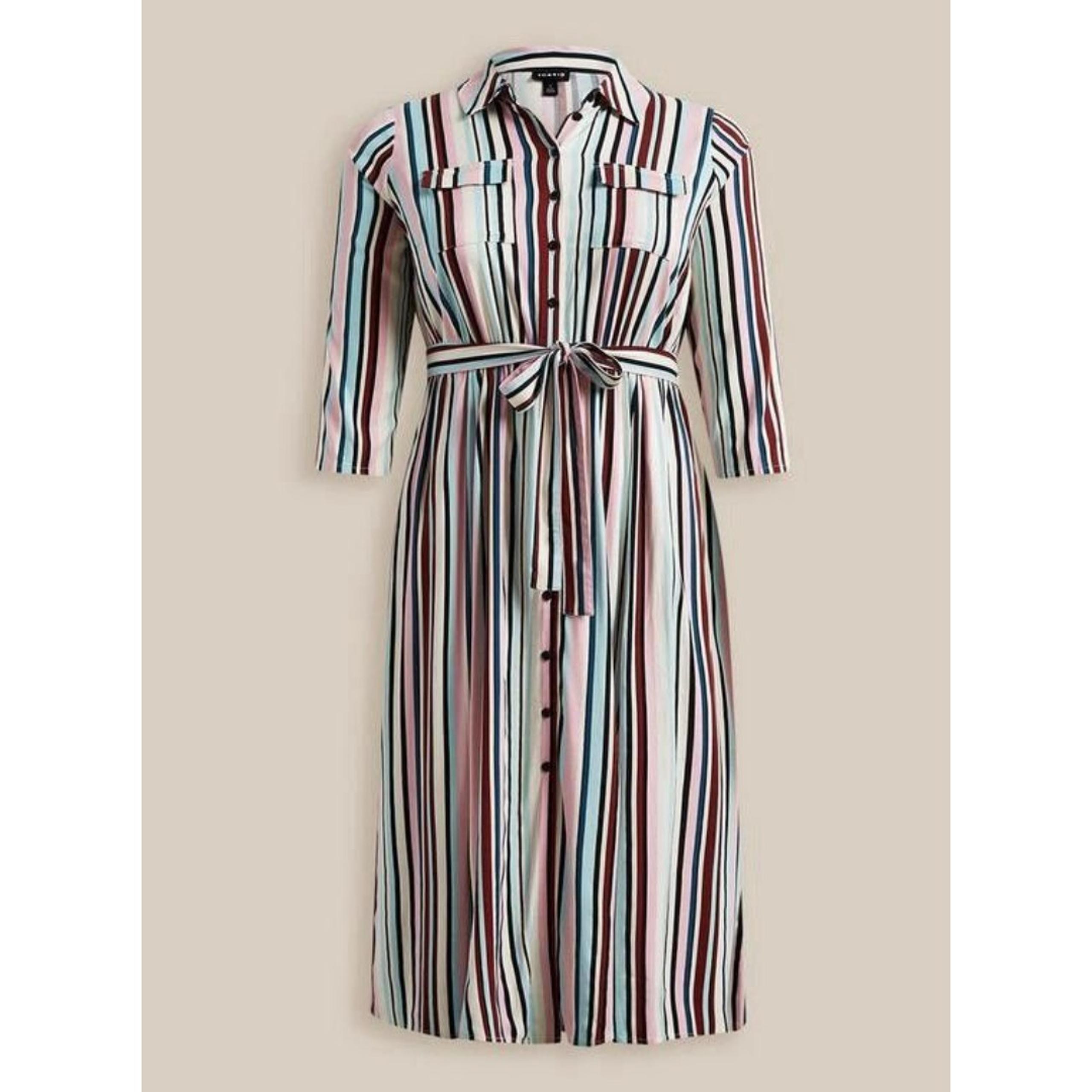 Torrid Midi Stretch Challis Button Shirt Dress Striped Womens Plus Sz 4 (4X /26)