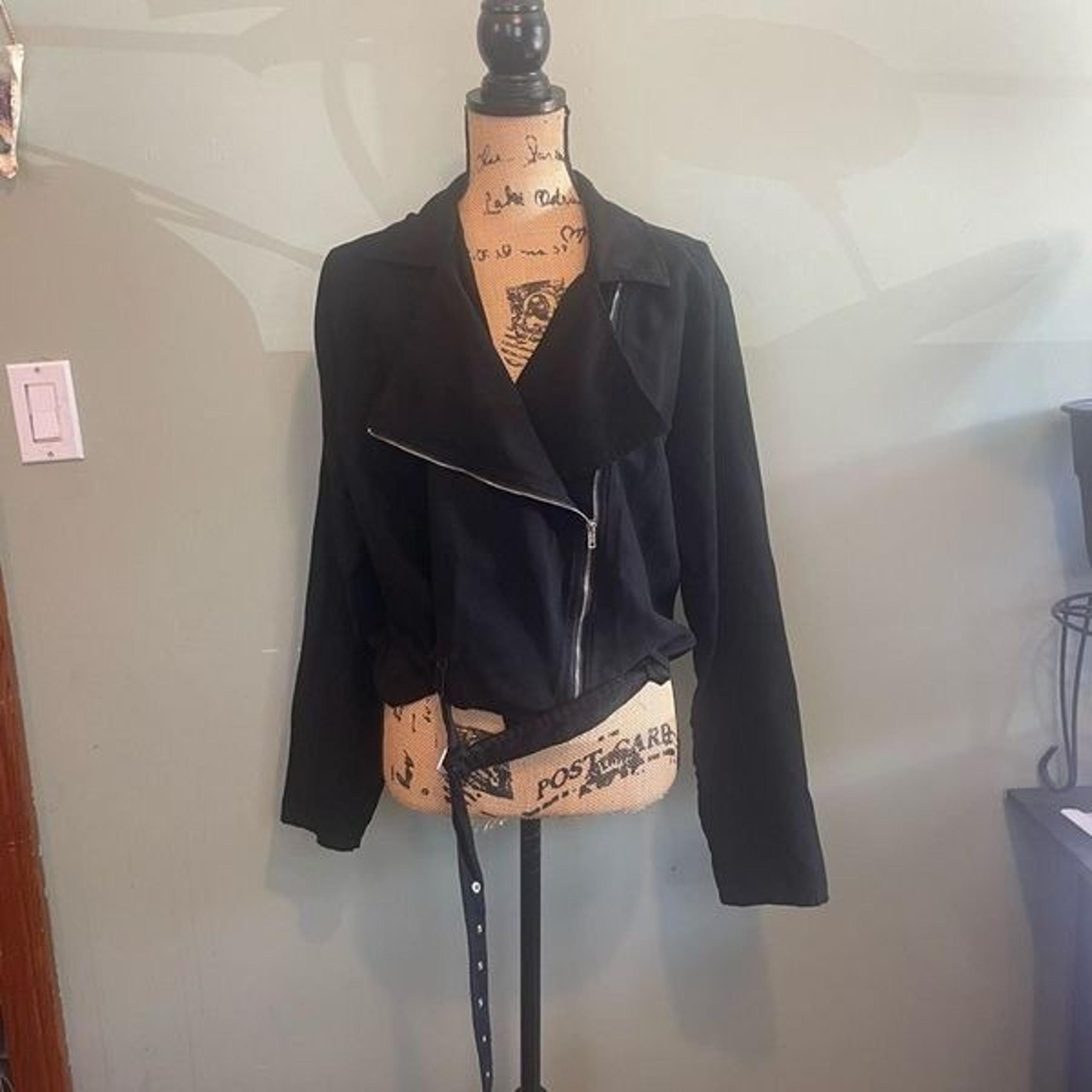 Boohoo Womens Asymmetric Zip Belted Faux Suede Moto Biker Jacket Black Size 16