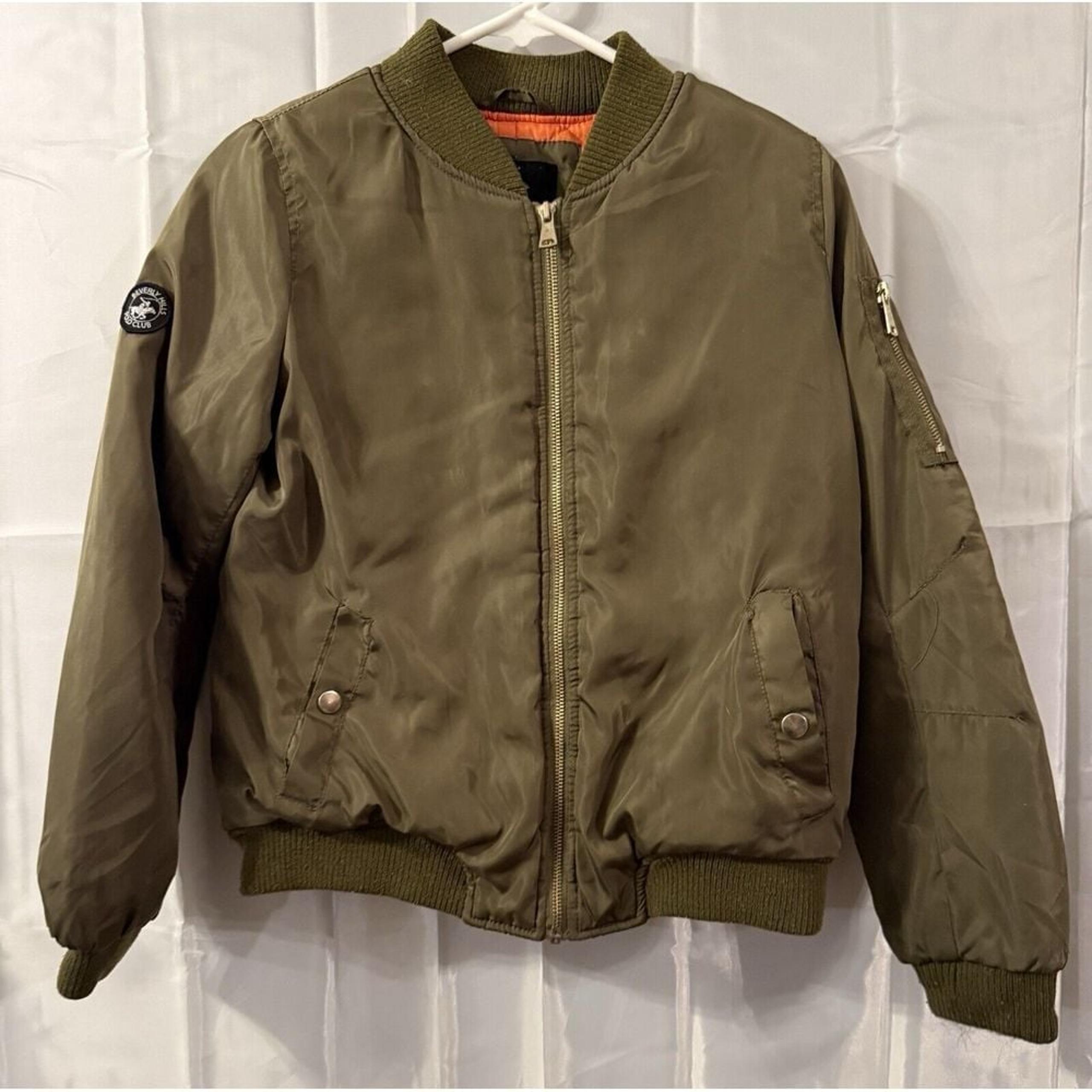 Beverly Hills Polo Bomber Coat Full-Zip Vintage Sports Jacket Olive Boys L/14