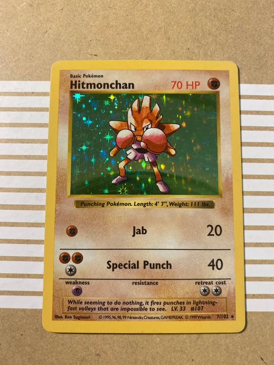 Pokemon Shadowless Hitmonchan Holo Base Set
