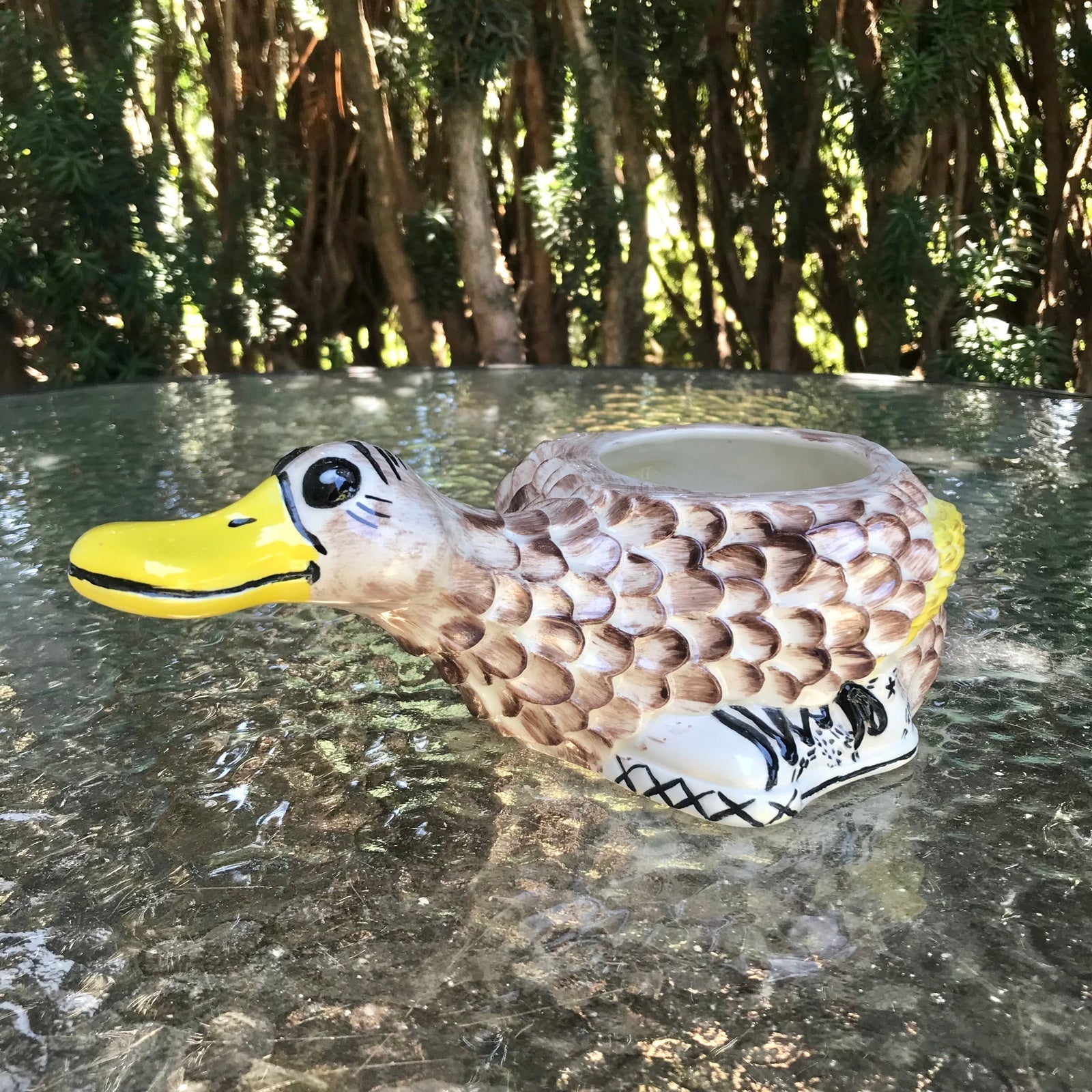 Vintage Handcrafted Ceramic Pottery Quirky Duck Duckling w/ Sneakers Planter