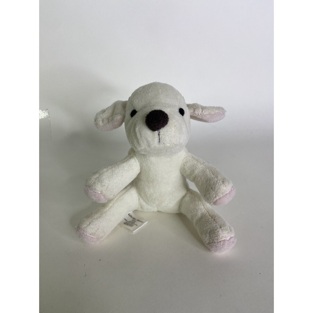 Barefoot Dreams Off White Mini Puppy Dog Plush Stuffed Animal Toy With Pink Paws
