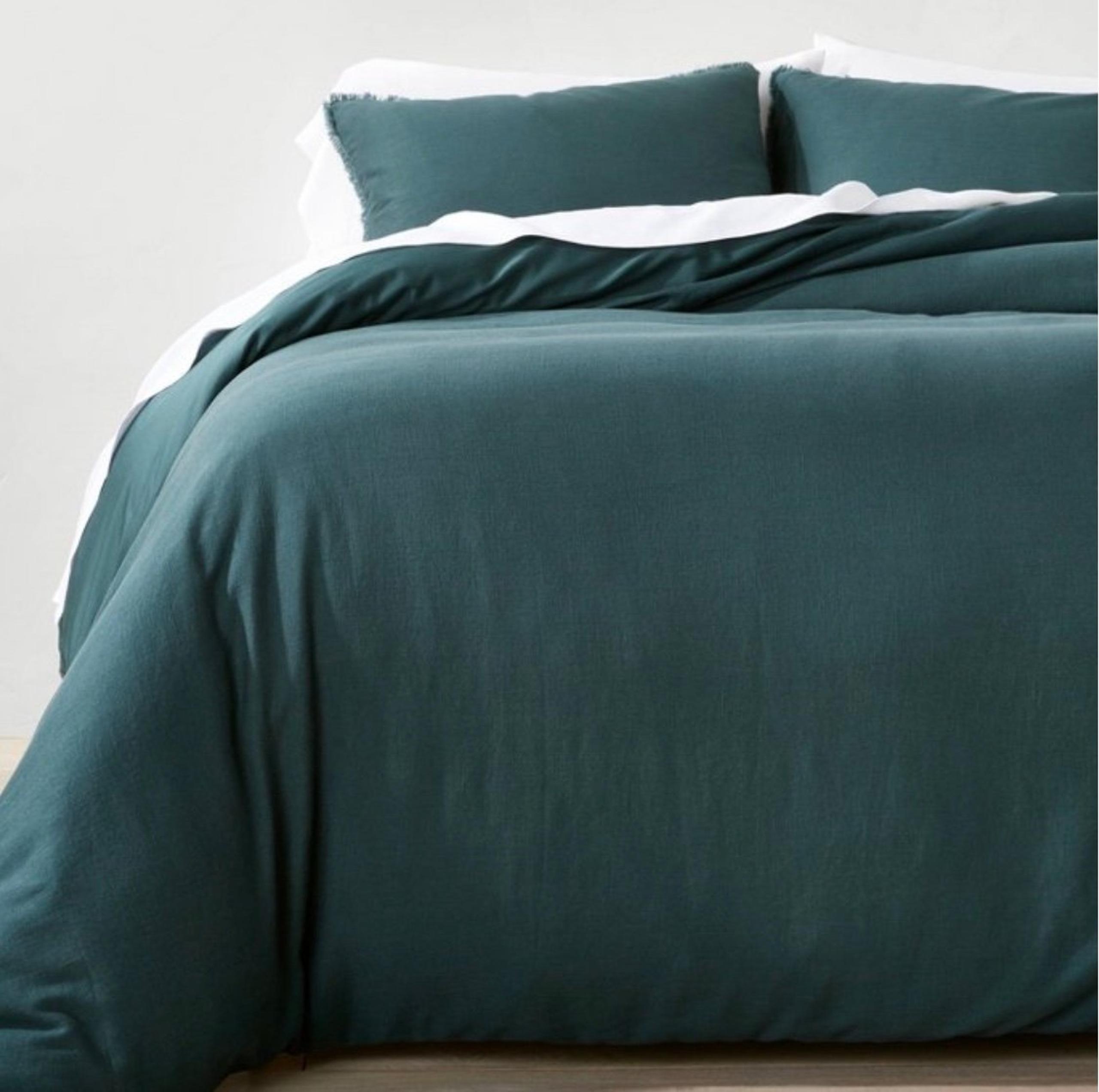 King Heavyweight Linen Blend Duvet Cover & Sham Set Dark Teal Blue - Casaluna™ - Target