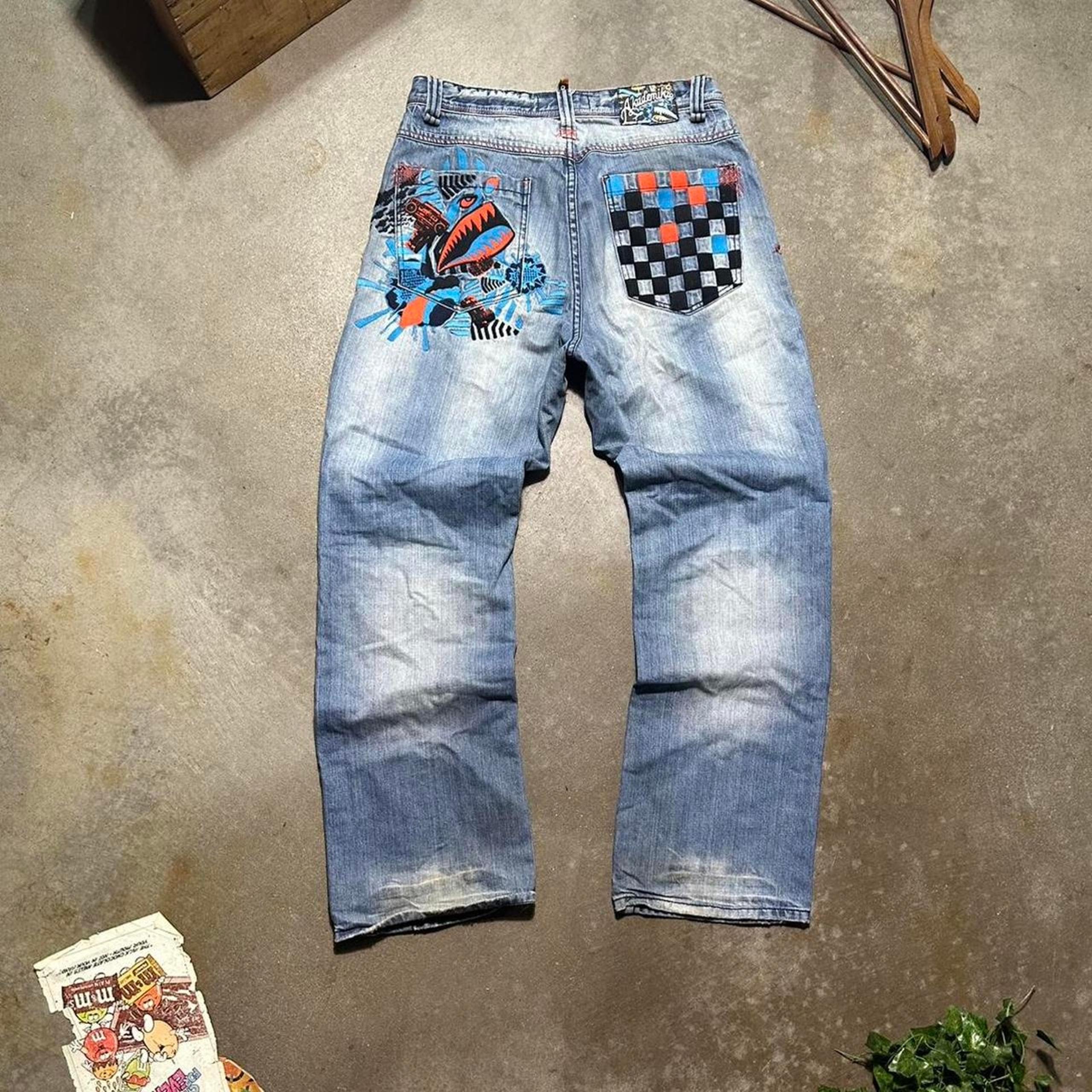 Vintage Y2K Akademiks Embroidered Jeans 32x32 Baggy 2000s Grunge Skater Pants