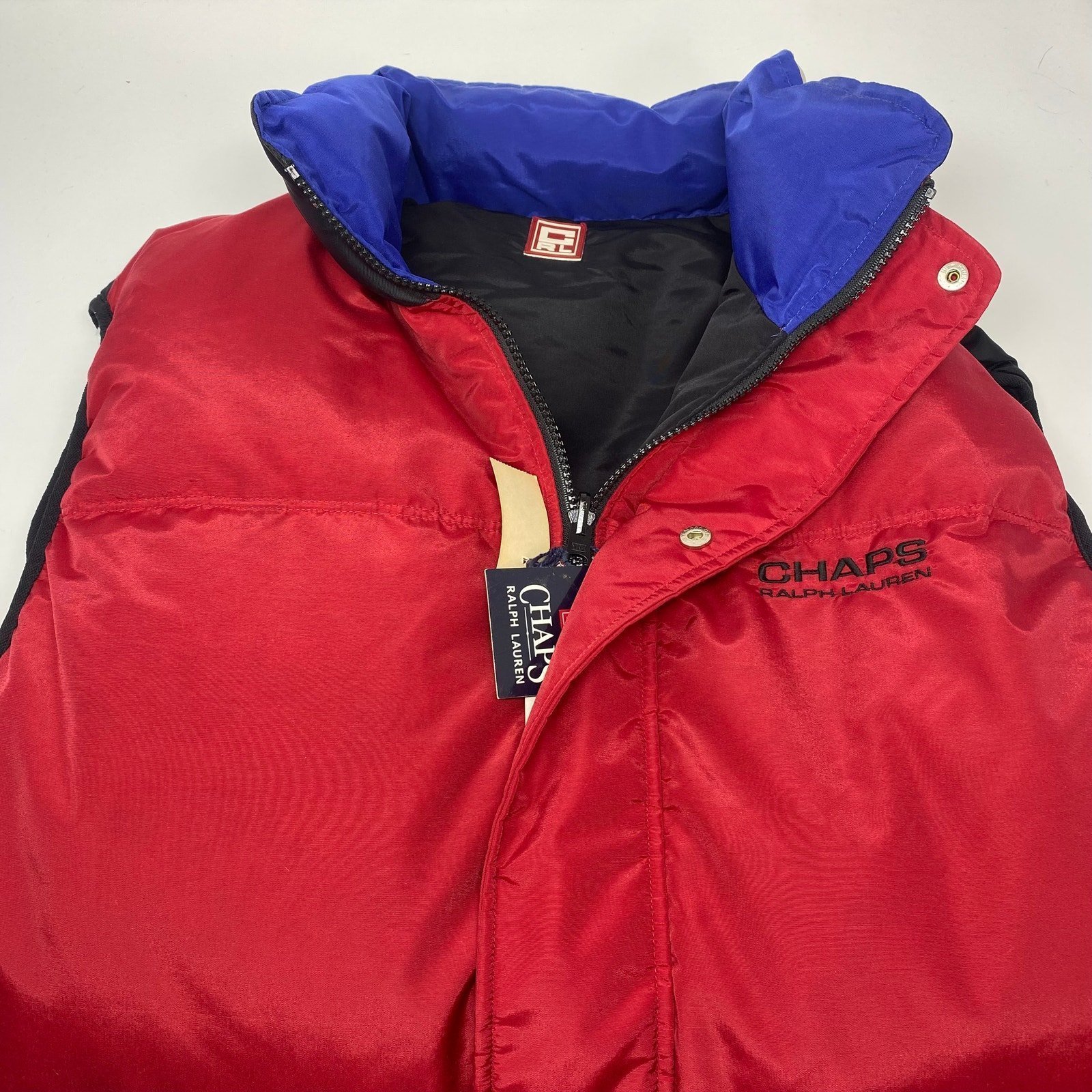Chaps Ralph Lauren Mens large Reversible Duck Down Puffer Multicolor Vest NWT