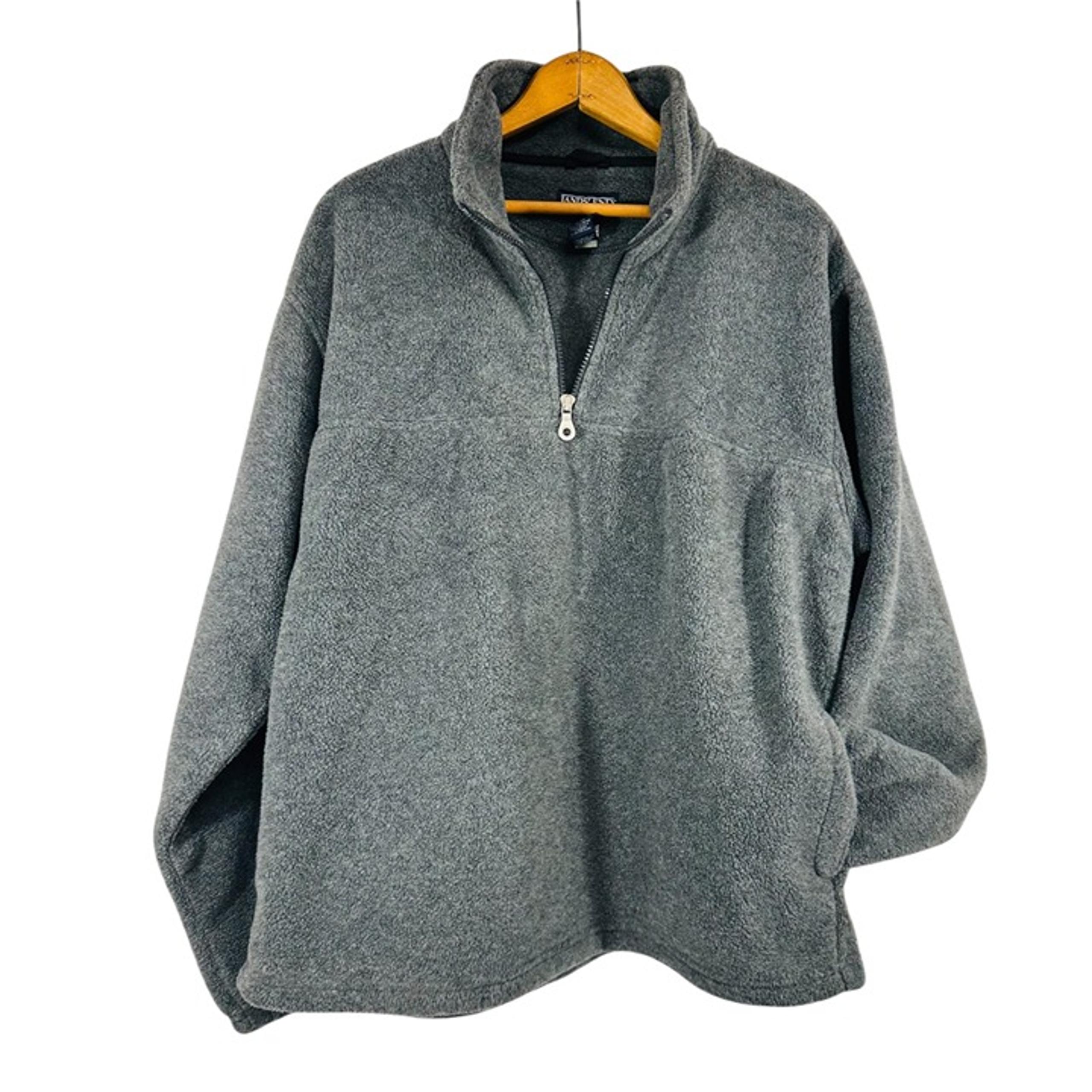 Lands End Polartec Quarter Zip Fleece Jacket Gray Mens Size Large Pockets