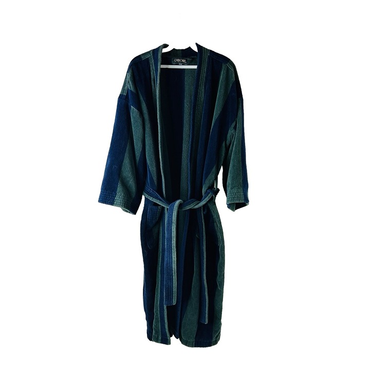 VTG 90s Mens One Size Rainbow Stripe Heavy Terry Cloth Belted Bath Robe