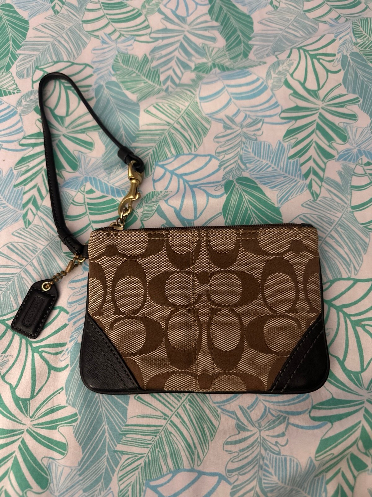 Coach Wristlet Vintage Y2K Brown Monogram Leather Trim Good Condition