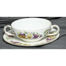 Crown Staffordshire Bone China Purp Yellow Roses Flowers -Bowl and Plate England