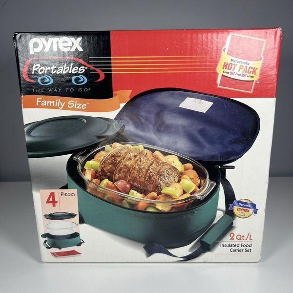Vintage 1999 Pyrex Portables 2qt Family Size Insulated Food Carrier Set NEW!