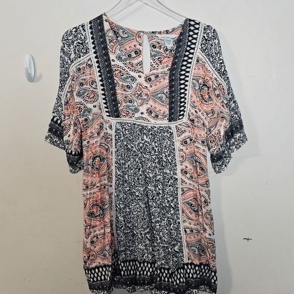 Sundance Dream Paisley Floral Printed Lace V Neck Boho Dress Women's Multicolor