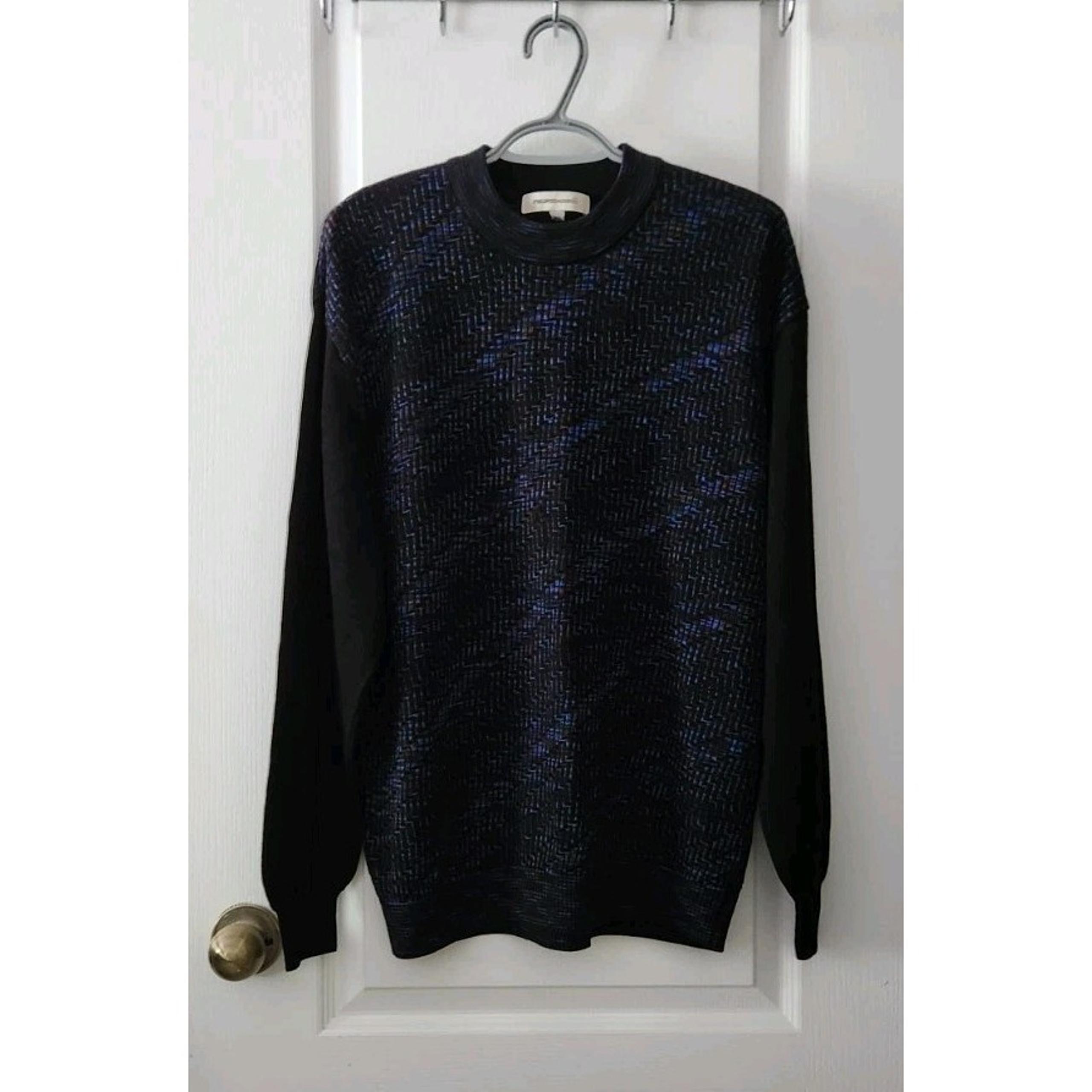 Men's Knit Sweater Pullover Crew Neck Long Sleeve Black Blue Size XL - Pronto Uomo