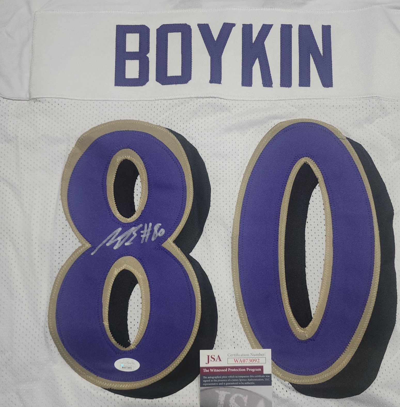 Two Miles Boykin Autographed Baltimore Custom Jersey JSA COA