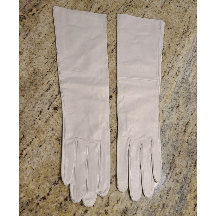 Vintage Beige Soft Leather 15 Formal Gloves. Women's 7 Medium. Formal Opera