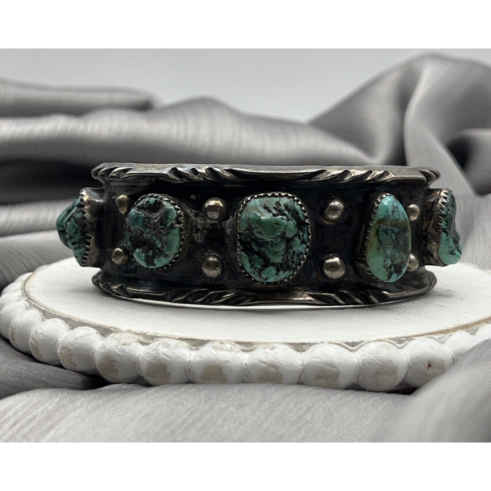 Vintage BTR Singed Turquoise Sterling Silver Cuff Bracelet