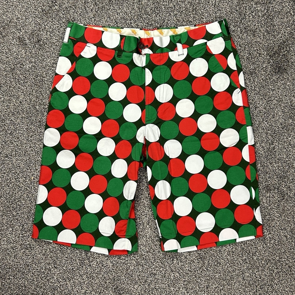 Loudmouth Golf Jingle Balls Christmas Bermuda Flat Front Shorts 34 Red Green