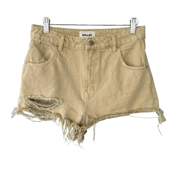 ROLLA’S Dusters Distressed Denim High Rise Slim Shorts Layla Stone Size 28 GUC