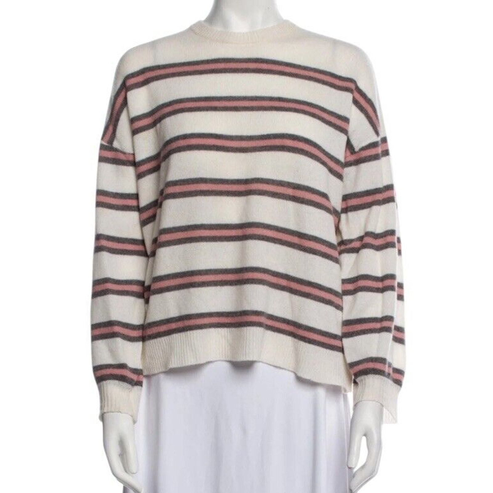 ATM Anthony Thomas Melillo 100% Cashmere Sweater Women S Cream Striped Crew Neck