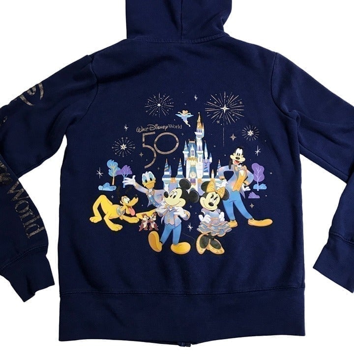 Disney Mickey Mouse Walt Disney World 50th Anniversary Full Zip Hoodie Womens XS