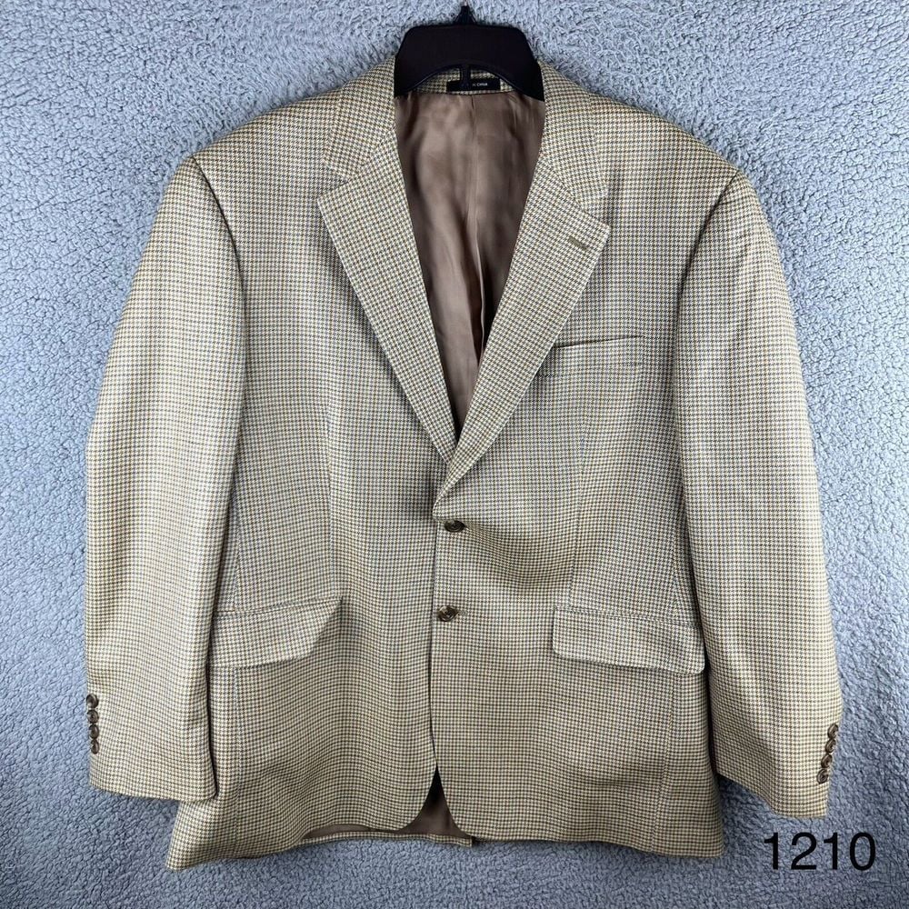 Lauren Ralph Lauren Mens Jacket Blazer 100% Silk Houndstooth Pattern Size 44R