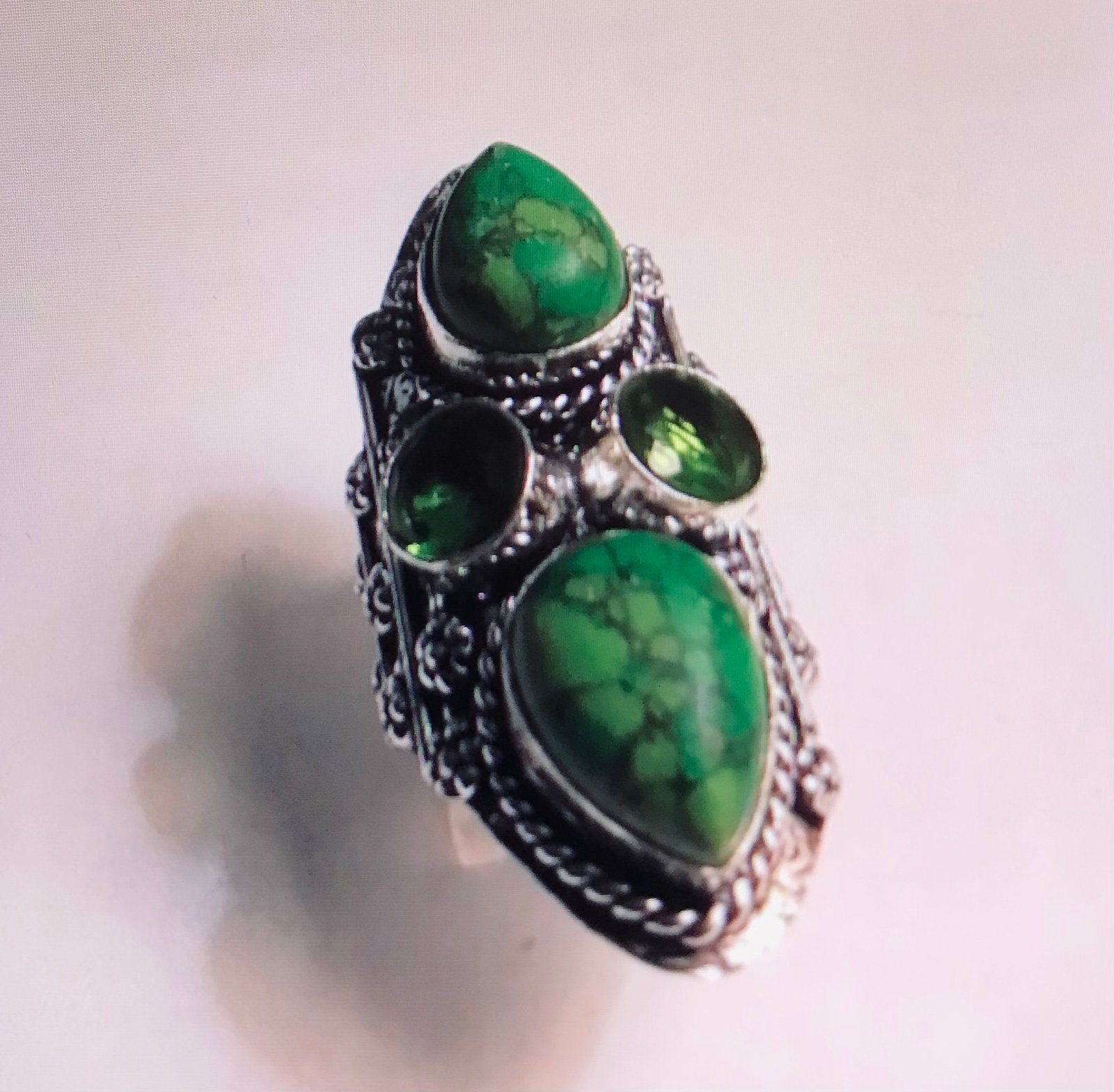 Green Turquoise Peridot 925 Sterling Silver Ring