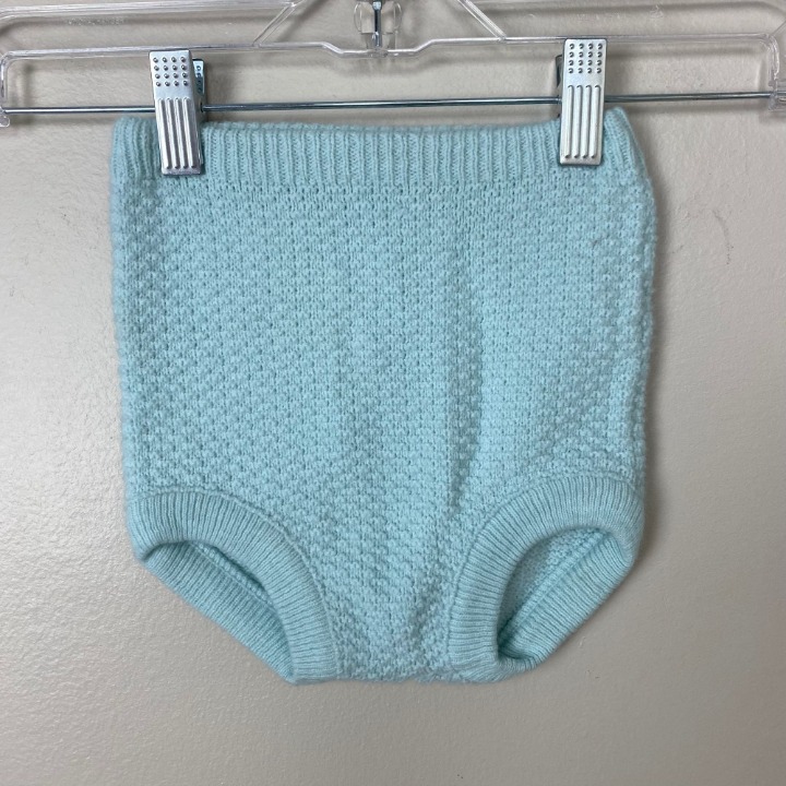 Vintage 1970s Seed Stitch Knitted High Waisted Kid's Bloomer, Baby Blue Briefs